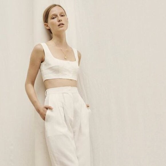 NEW LE KASHA jirja linen crop top bralette in Cream/Off White - Picture 2 of 16